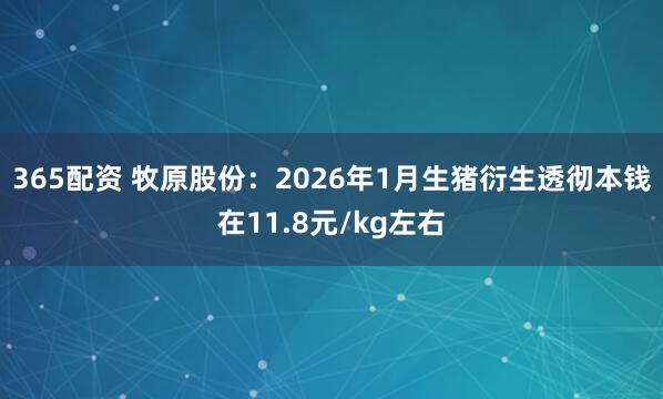 365配资 牧原股份：2026年1月生猪衍生透彻本钱在11.8元/kg左右