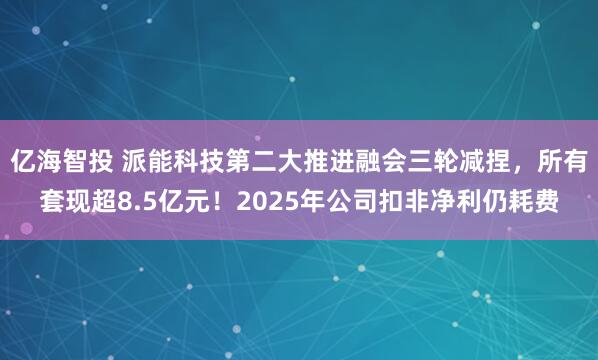 亿海智投 派能科技第二大推进融会三轮减捏,所有套现超8.5亿元!2025年公司扣非净利仍耗费