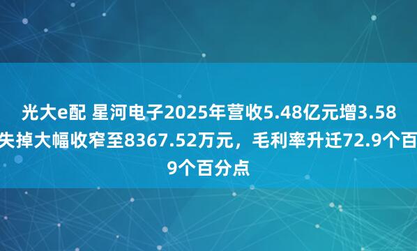 光大e配 星河电子2025年营收5.48亿元增3.58%，失掉大幅收窄至8367.52万元，毛利率升迁72.9个百分点